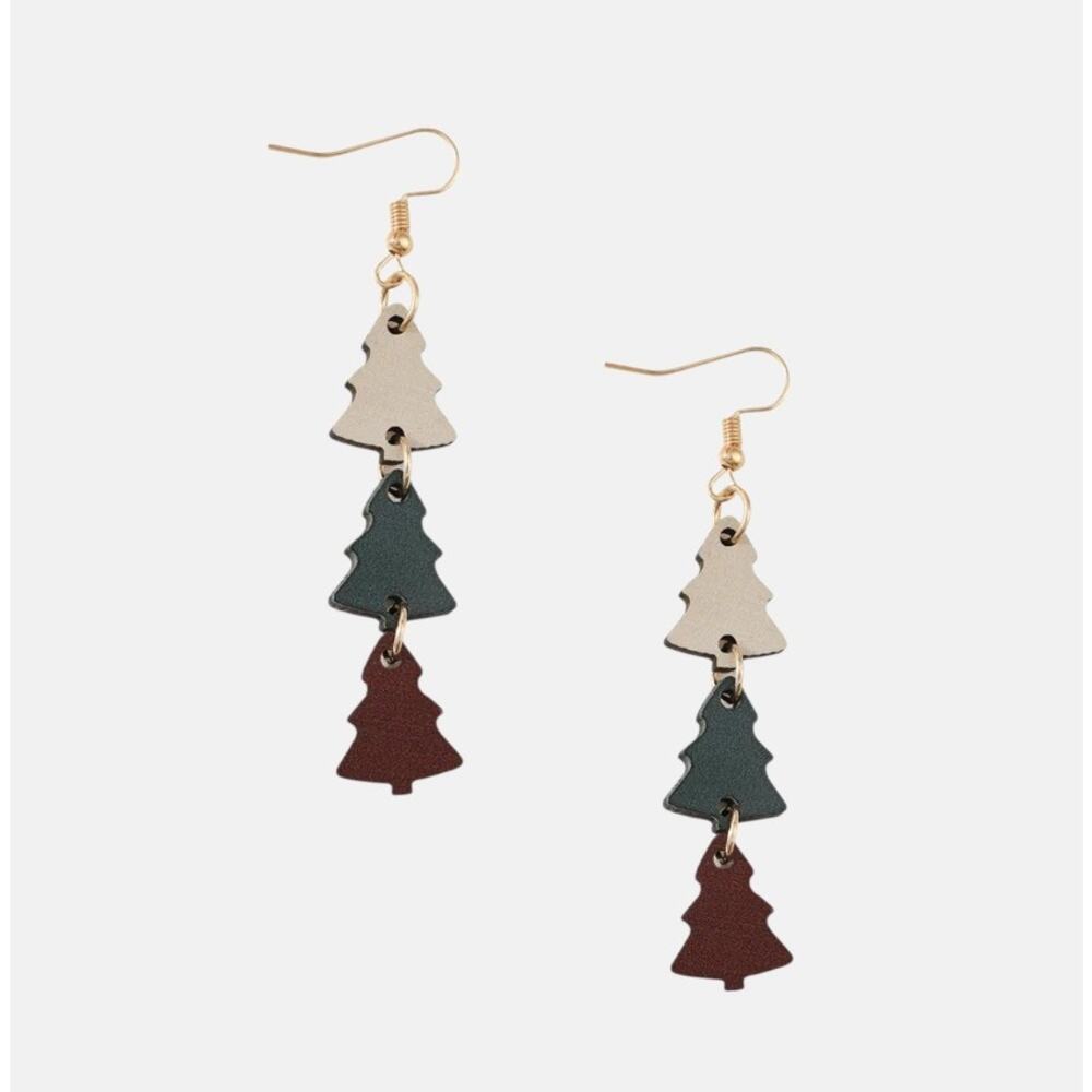 Christmas Tree Wood Dangle Earrings